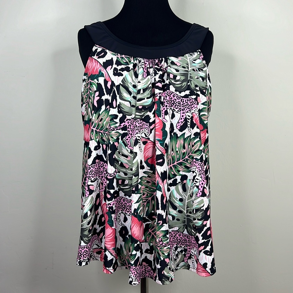 REKITA Pink Leopard Swim Tankini Top L
